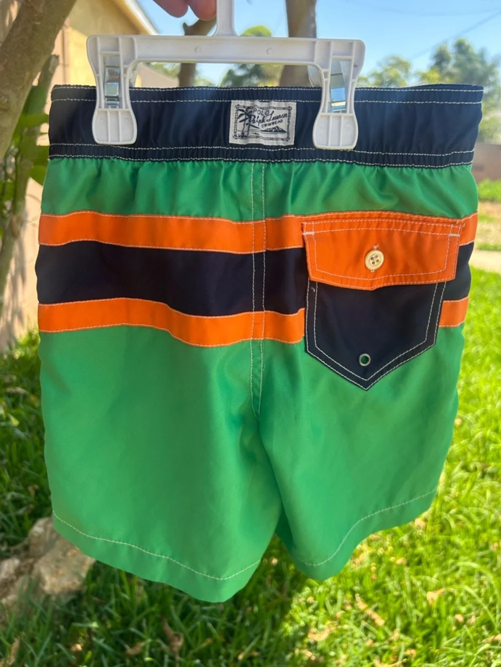 Ralph Lauren Green Navy Orange Striped Swim Shorts